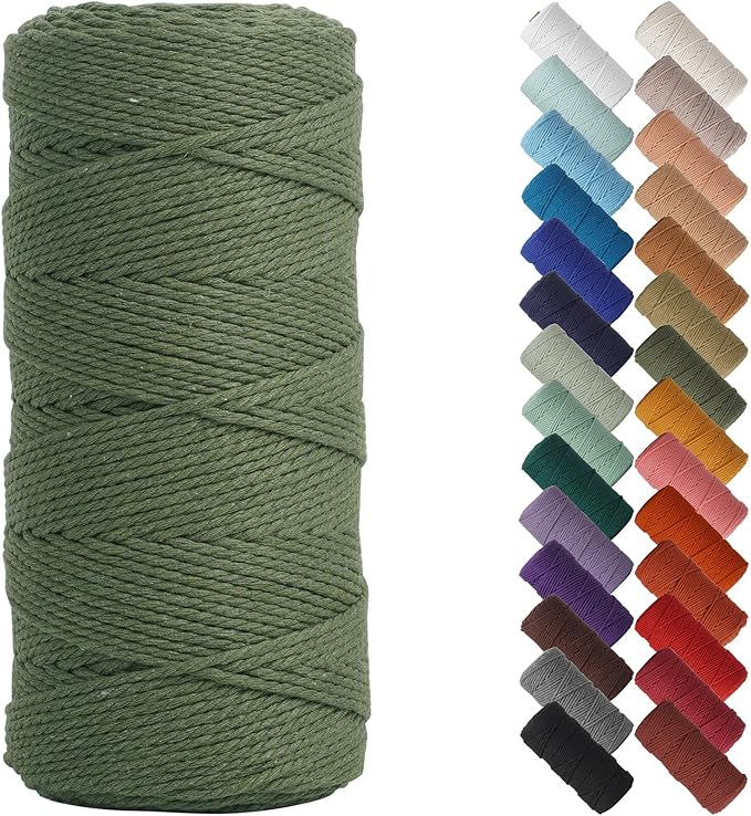 NOANTA Olive Green Macrame Cord 2mm x 220yards, Colored Macrame Rope, Cotton Rope Macrame Yarn, Colorful Cotton Craft Cord for Wall Hanging, Plant Hangers, Crafts, Knitting