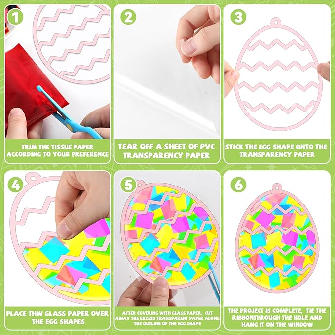 32 Sets Easter Egg Suncatchers Craft Kit DIY Window Stained Glass Effect Easter Egg Paper Crafts Home School Classroom Decoration Kid Birthday Gift Creative Art Project & Activity Game