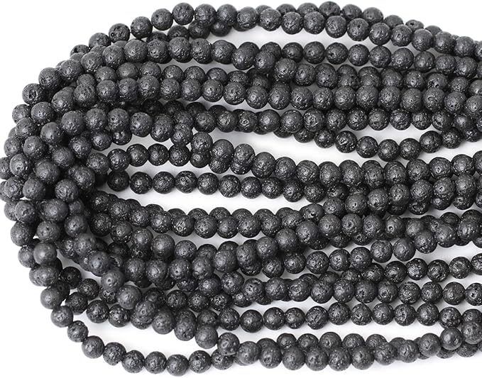 cheavian 6mm 60pcs black lava volcanic stone gemstone round loose beads for jewelry making 1 strand 15"
