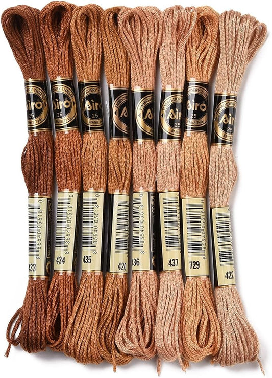 FASHEWELRY 70 Yards Handmade Polyester Embroidery Floss Crewel Cross Stitch Threads 0.5mm 6-Ply Embroidery Thread Bulk for Beginners Adult DIY Sewing Knitting Supplies (Coconut Brown)