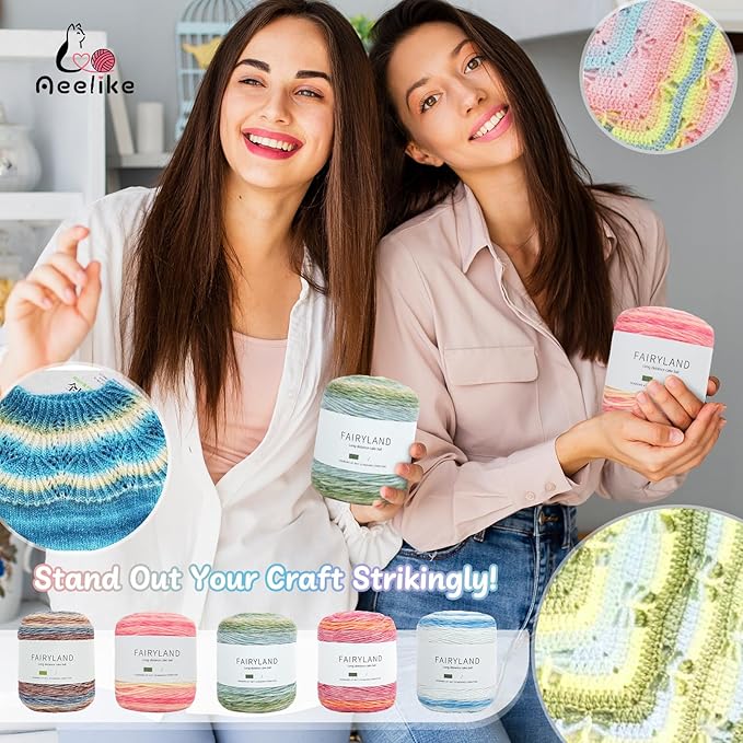 Aeelike Gradient Yarn for Crocheting, 3 Skeins Cake Yarns 100g (3.52 oz) 245m (267 Yards) # 3 Light Weight Super Soft Ombré Yarns for Making Blanket Scarves Sweaters, Blue White Gradient
