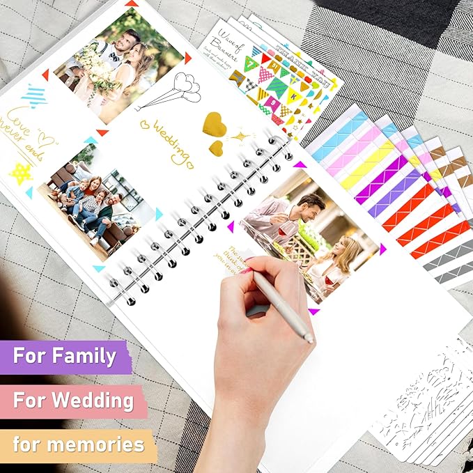 GOTIDEAL 8 x 8 Inch Scrapbook Album with Metallic Markers,40 Pages Kraft Paper Photo Albums for Wedding&Anniversary,Family DIY Scrap Books with Scrapbooking Stickers Corners（White）