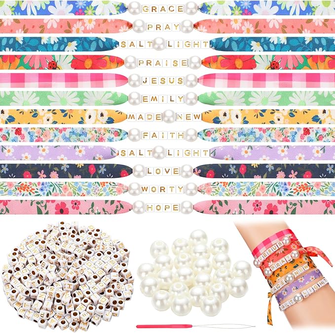 Liliaafar 363 Pcs DIY Ribbon Bracelet Making Kit Name Gold Letter Beads Bracelet Jewelry Making Kit DIY Creative Gift for Friendship Wedding Birthday Graduation Coworker Farewell Gifts