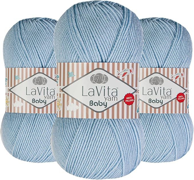 LaVita Baby Premium Anti-Pill Acrylic Yarn - 820 Yards, 3 x 3.5 oz - Warm, Airy Fiber with Silky Texture - Oeko-TEX Certified, Durable, Lightweight, Long-Lasting, Solid Pastel Colors - 3 Skeins Pack