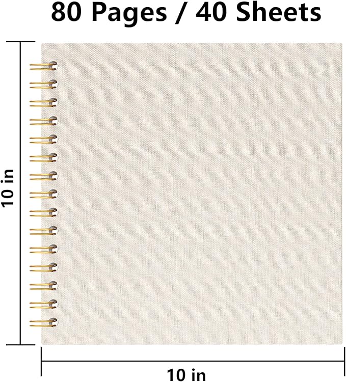 10x10 Inch Scrapbook DIY Photo Album Linen Cover Hardcover White Pages 40 Sheets Small Scrap Memory Book Beige