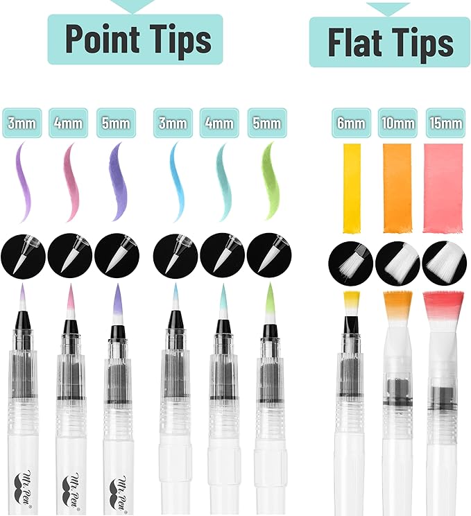 Mr. Pen- Watercolor Brush Pens, 9 pcs, Watercolor Brushes Set, Water Brush Pen, Water Color Pens, Refillable Brush Pen