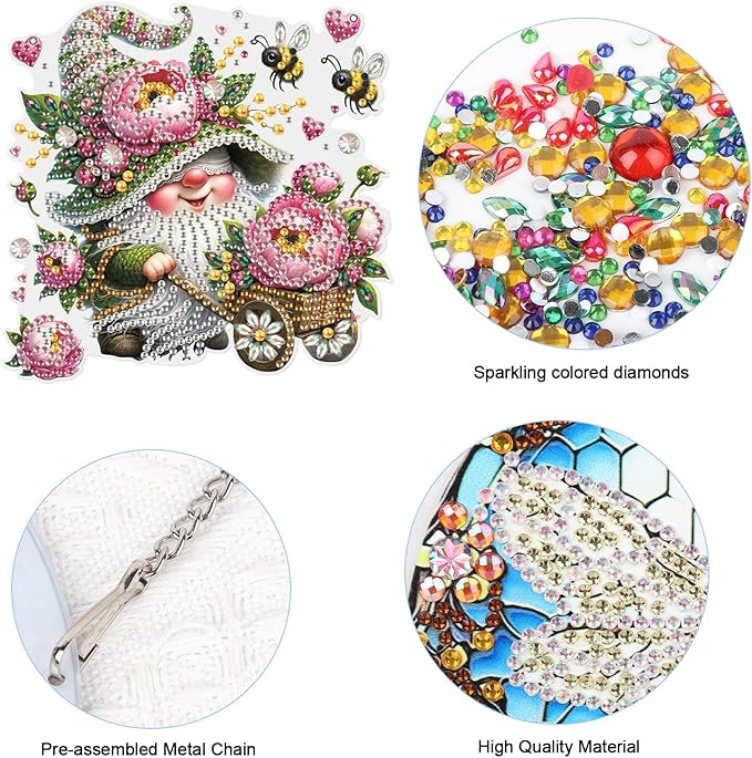 JISHSHAY 2 PCS Diamond Painting Pendant DIY Gnome Dwarf Art Wind Chimes Special Shape Suncatchers Keychain Hanging Craft Kits for Adults