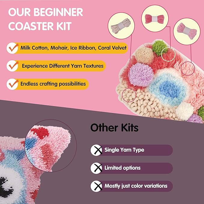 ChillFuzz Latch Hook Kits for Adults - Kids Crochet Kit for Beginners Arts and Craft Kit Moss Rug Coaster Purple Aurora