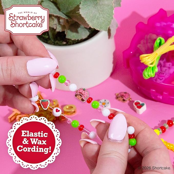 Strawberry Shortcake™ Rainbow Jewelry, DIY Friendship Bracelet Kit, Create Over 15 Accessories, Includes Beads, Metal Charms, Cording, Strawberry-Shaped Bead Case