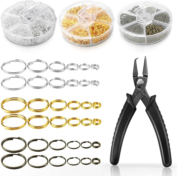 FSWCCK Split Jump Rings for Jewelry Making, 2070 Pcs Assorted Double Split Jump Ring Pliers, Mini Metal Ring Pliers Connectors 4mm to 12mm and DIY Crafts,Silver,Gold and Bronze