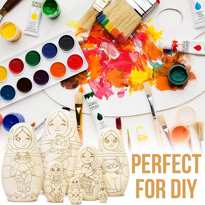 Matryoshka Unfinished Wood Crafts DIY Projects Unpainted Nesting Dolls, Blank Nesting Dolls Wooden Matryoshka for Activities Birthday Gift DIY Enthusiasts