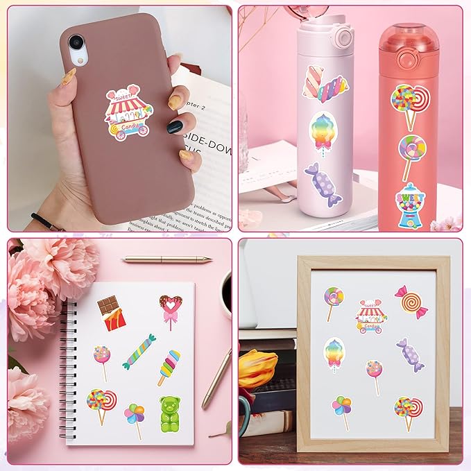 beyumi candy party sticker roll - 1000pcs candy party stickers in 2 rolls waterproof vinyl sweets themed cute dessert decal for gift laptop bottle scrapbooking luggage computer envelope decor for kids