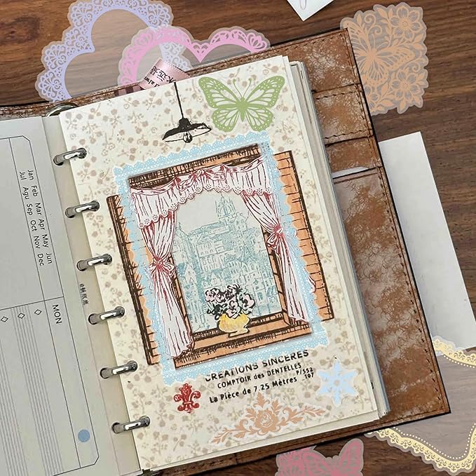 130 Pcs Lace Scrapbook Stickers - Colorful Butterfly & Feather Embellishments for Journaling, Wedding Albums, DIY Crafts, Scrapbooking Supplies & Bullet Journal Decor
