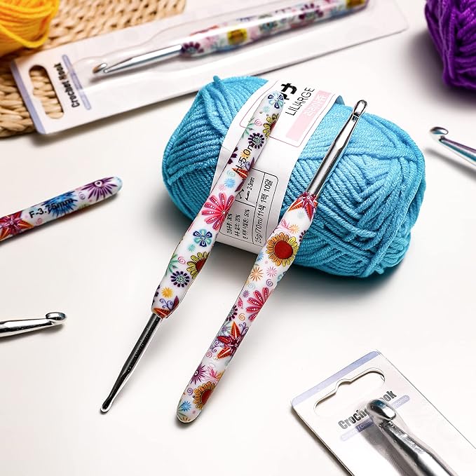 4.5mm Crochet Hook, Ergonomic Handle for Arthritic Hands, Soft Rubber Grip Extra Long  Knitting Needles for Beginners and Knitting Crocheting Yarn (4.5mm)