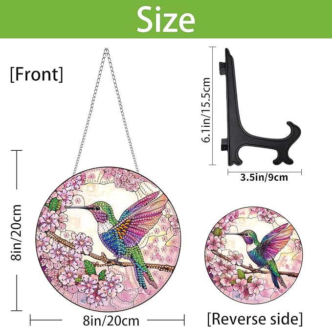 Wergund Hummingbird Diamond Art Hanging Kits, Hanging Diamond Art Animal, Acrylic Special Shaped Rhinestone, Window Hanging Pendants for Home Wall Garden Front Door Outdoor Decor Gift(Hummingbird)