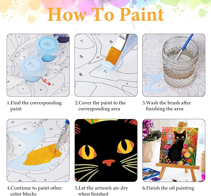 Okarina Framed Paint by Numbers Kit for Adults Beginner Cat, Adult Paint by Number Kits on Canvas Framed, DIY Acrylic Oil Painting by Numbers with Frame, Flower for Home Decor Gift 10 X 10 Inch
