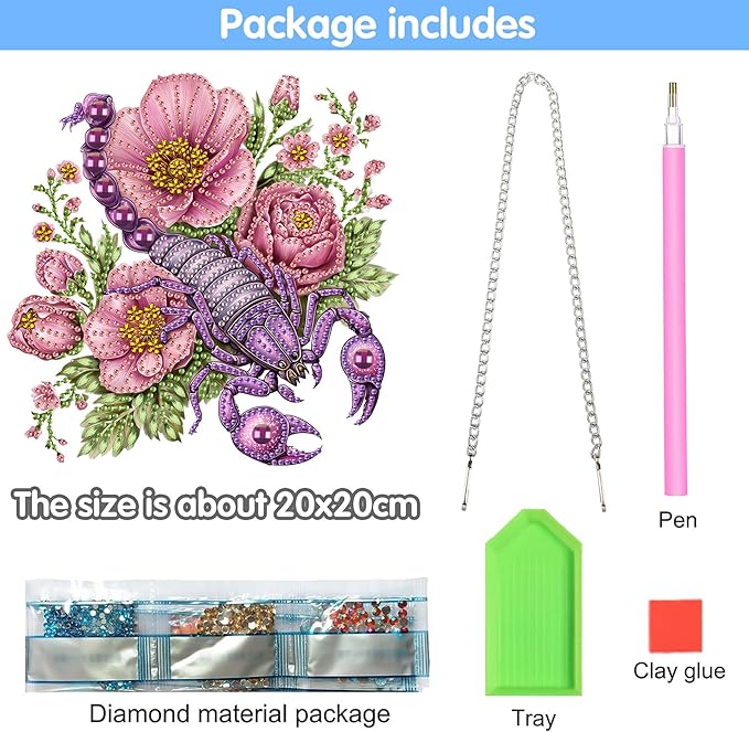 Reofrey Hanging Diamond Art Kits for Adults– 8x8Inch Scorpions Hanging Ornament Acrylic Board Double Sided Pattern Crystal Diamond Art Suncatcher Pendant, for Home Wall Window Decoration Handmade Gift