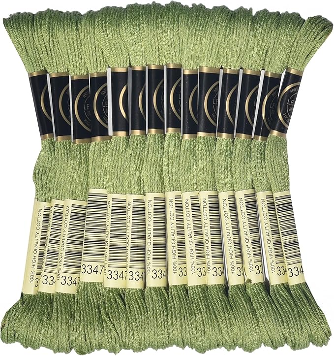 LE PAON Embroidery Floss, 14-Pack Six Strands 100% Long Staple Cotton Embroidery Thread, 8.7-Yard，Color Number：3347,Medium Yellow Green