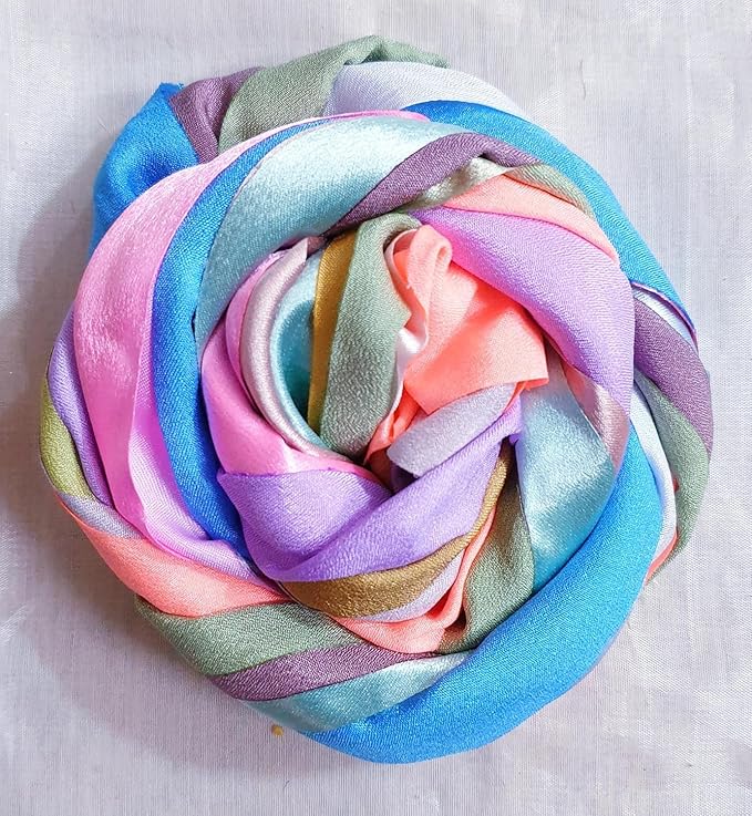 21 Yards Unstitched Recycled Sari Silk Yarn Ribbon Tassels 21 Strips SKEINS Shades Recycled Journal Scrapbook Craft Project Decor DS360 (Satin -Solid, 21 Yard)