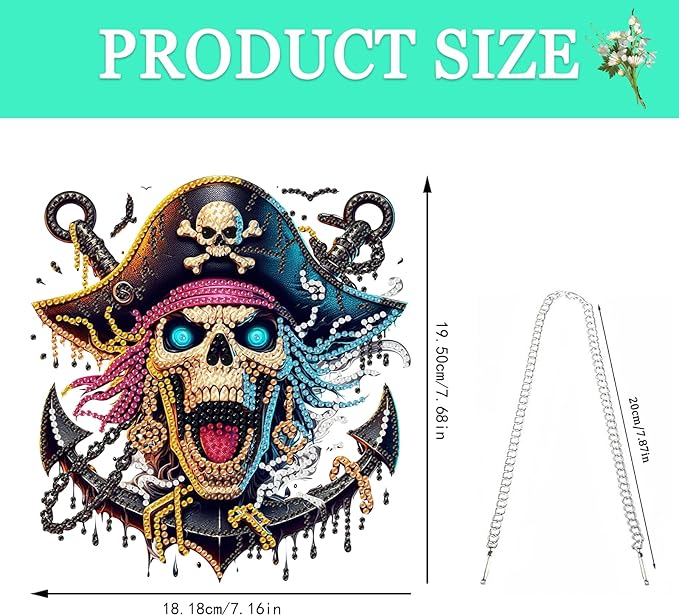 Auremi Pirates Diamond Art Pendant Kits,5D Skulls Diamond Art Diamond Painting Hanging Kits,DIY Special Shaped Diamonds Painting Suncatcher Pendant Kit for Adults for Gift Wall Home Decor