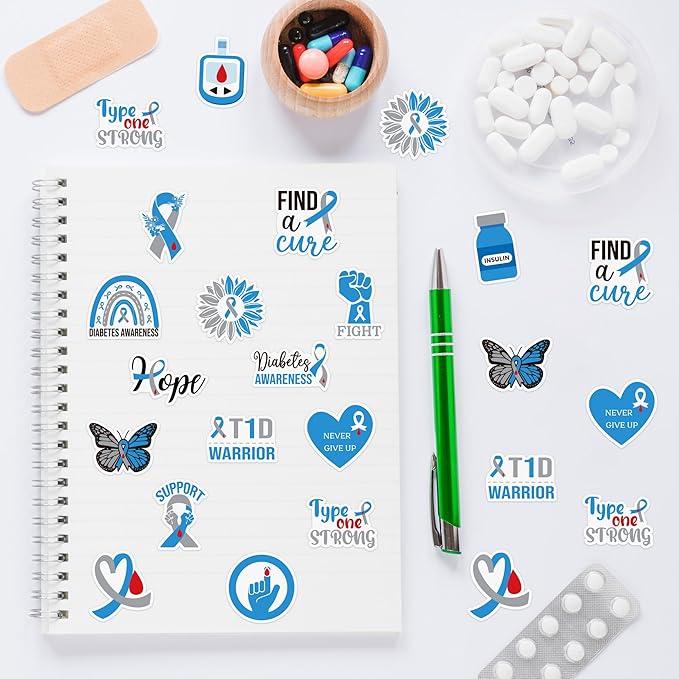 beyumi diabetes awareness ribbon stickers - 1000pcs blue gray ribbon diabetes awareness roll stickers in 2 rolls inspirational waterproof vinyl decals for school event campaign laptop bottle decor kid