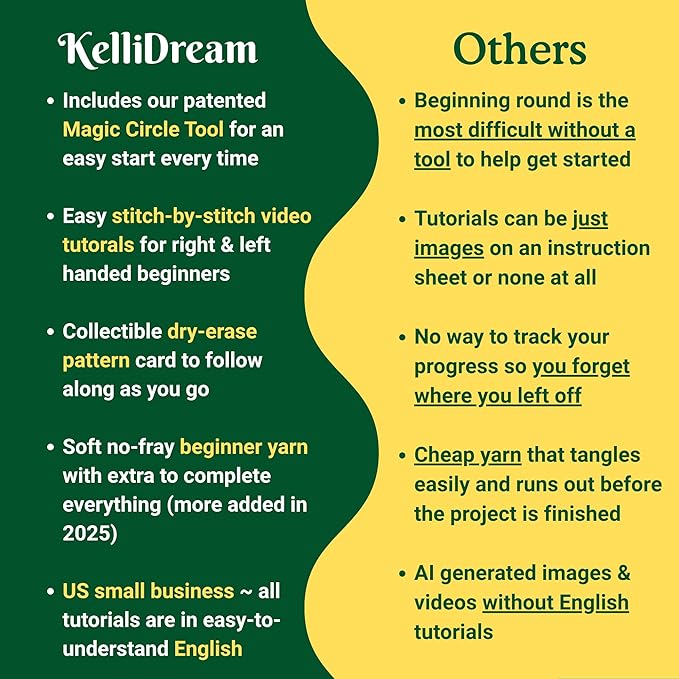 KelliDream Magic Circle Tool Inclusive Learn to Crochet Kit for Beginners; Step-by-Step Video Tutorials; All Supplies to Make Cute Amigurumi (Bee)