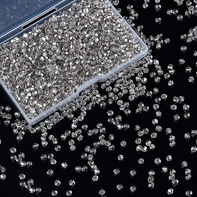 laopottbeads 1200pcs 3mm bicone crystal glass beads for jewelry making, sparkling mini beads for suncatchers, diy bracelets & craft projects (grey)