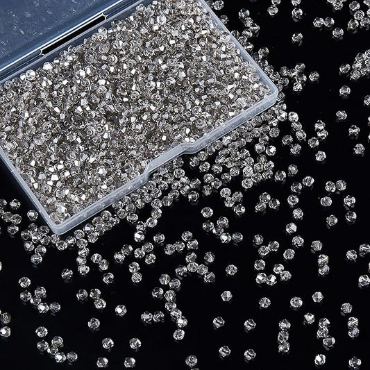 laopottbeads 1200pcs 3mm bicone crystal glass beads for jewelry making, sparkling mini beads for suncatchers, diy bracelets & craft projects (grey)