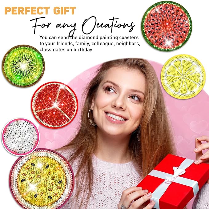 12 pcs Diamond Painting Coasters | Diamond Art Coasters | Fruit Diamond Art Painting | Perfect Art Craft Gift for Fruit Lover, Dad, Mom, Grandparents, Brother, Sister.