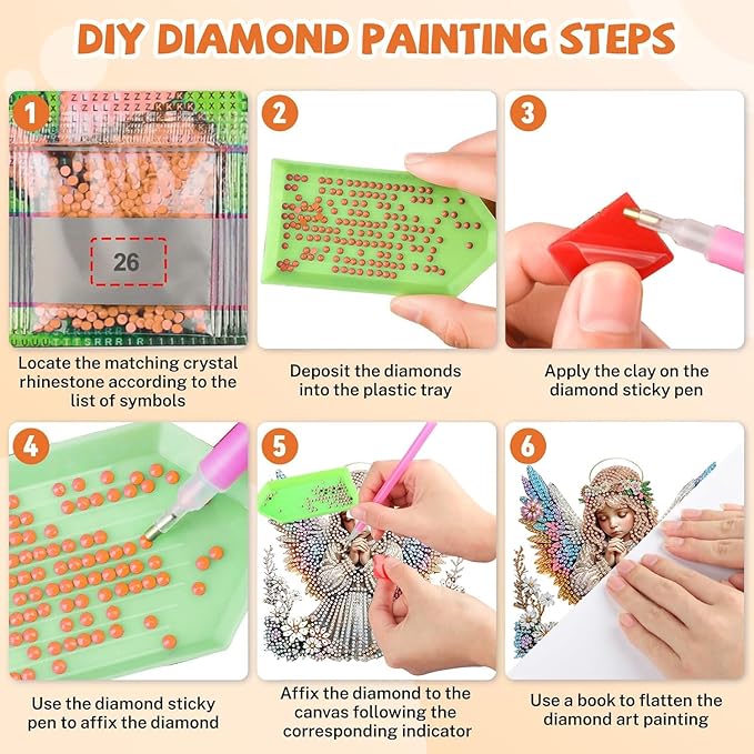 Masendp Easter Diamond Painting Hanging Decoration Kit, DIY Angel Special-Shaped Rhinestone Window Hanging Kit, Suitable for Home and Garden Wall Decor Gifts
