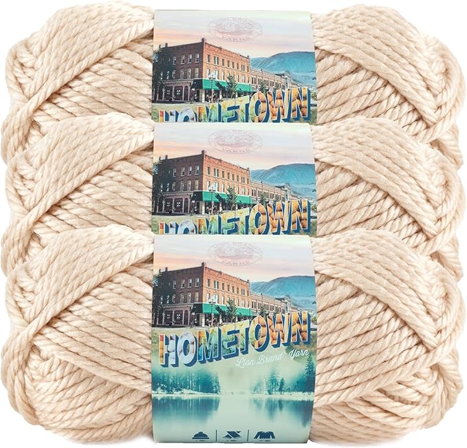 Lion Brand Yarn Hometown Yarn, Super-Bulky Yarn for Knitting, Crocheting, and Crafting, 3 Pack, Los Angeles Tan