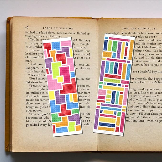 FREEBLOSS 6 Set 11CT Cross Stitch Bookmarks Kit Abstract Color Stamped Cross Stitch Kit DIY Embroidery Bookmark Set with Instruction for Adults Beginners 20x6cm/8x2.4inch