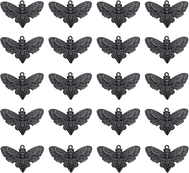 20PCS Skull Head Moth Pendant Alloy Gothic Moth Charms Death Head Insect Jewelry Charms For Jewelry Making DIY Bracelets Necklaces Crafts