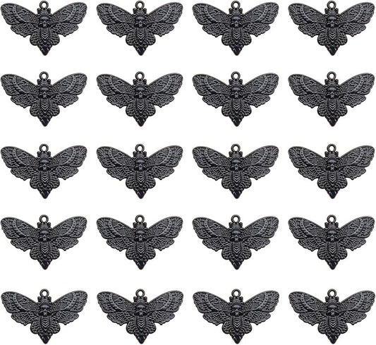 20PCS Skull Head Moth Pendant Alloy Gothic Moth Charms Death Head Insect Jewelry Charms For Jewelry Making DIY Bracelets Necklaces Crafts