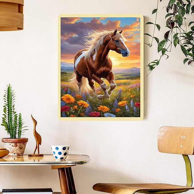 Horse Paint by Numbers for Adults with Framed Canvas-with Wooden Easel,Paint by Number on Canvas Animals,DIY Acrylic Oil Painting Kits with Brushes Nice Gift Box for Home Wall Decor(12x16inch)