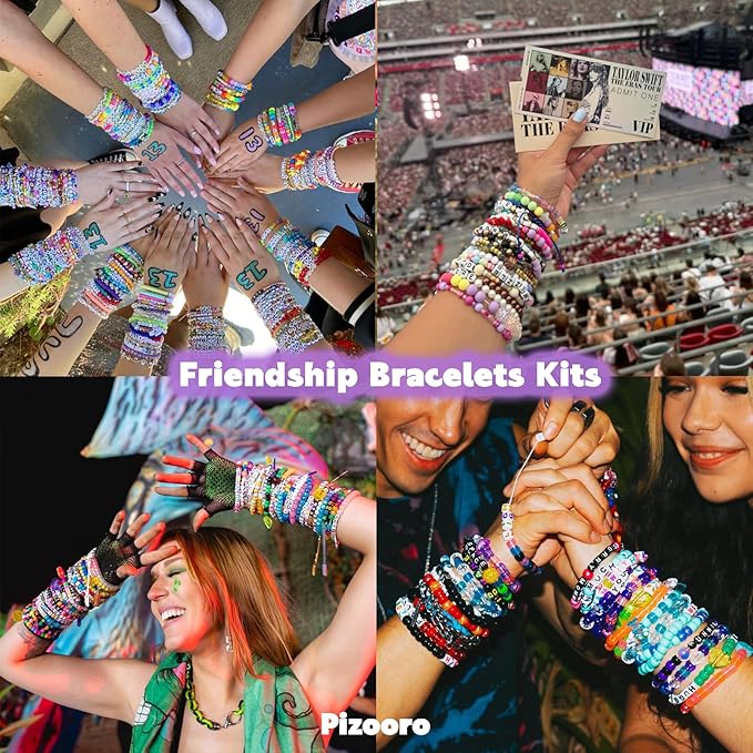 Pizooro 5 Boxes Pony Beads Bracelet Making Kit,3700 Pcs Kandi Bead for Friendship Bracelets Making with Letter Beads,Shaped Beads and Strings,84 Colors Rainbow Bracelet Beads for Craft,Birthday Gifts