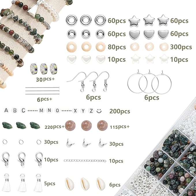 xyliise bracelet making kit natürliche perlen set for adults beads for bracelets silver jewelry making supplies diy jewelry necklace earrings (cz006-agate)