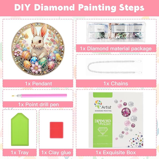 NAIMOER Easter Rabbit Egg Diamond Art Hanging Kits for Adults, 5D Special Shaped Rhinestone, DIY Spring Diamond Art Painting Window Pendants Home Garden Wall Hanging Ornament Kits, Double Sided