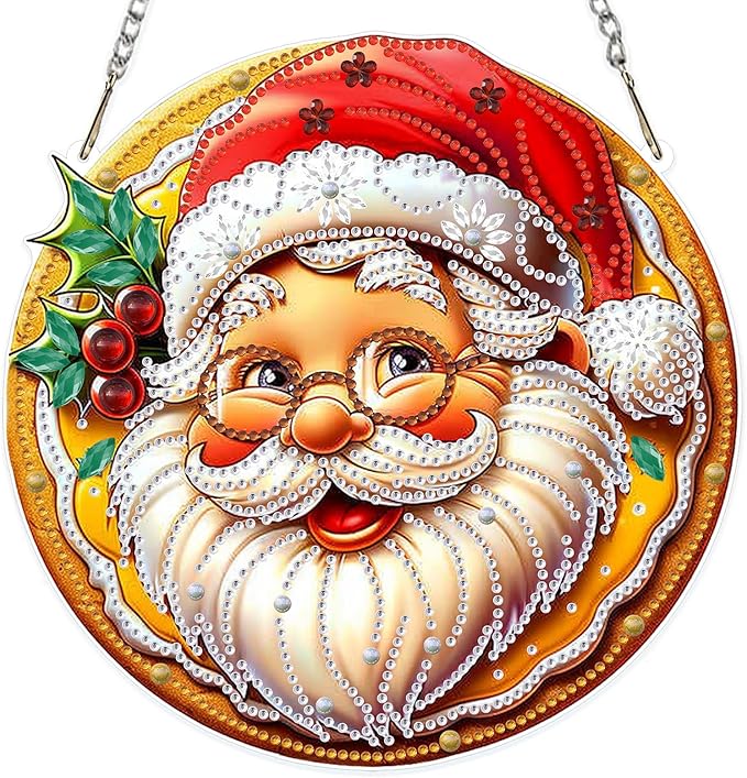 MOGTAA Christmas Diamond Art Hanging Kits for Adults Kids, Santa Claus Diamond Art Suncatchers, 5D Special Shape Diamond Painting Window Pendant Kit for Home Garden Wall Decor