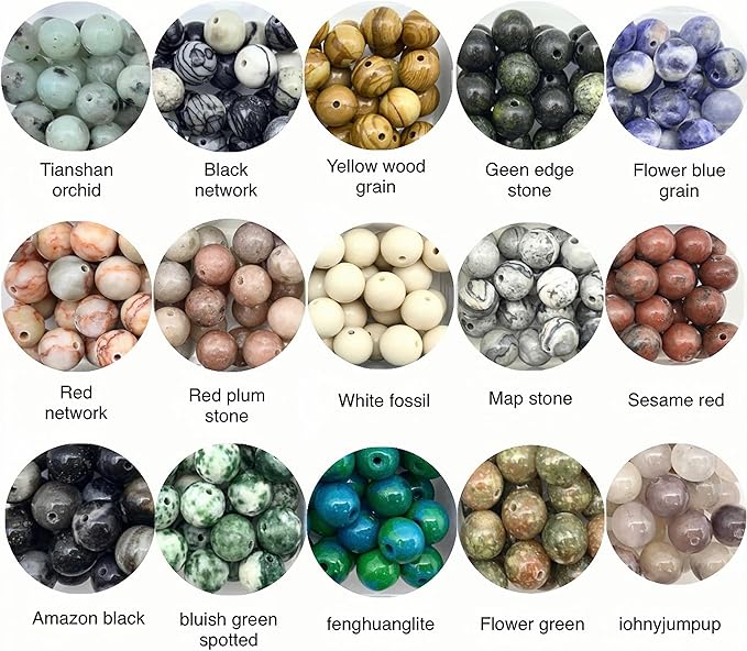 350pcs 8mm Natural Round Stone Beads,for Jewelry Making,Loose Gemstone Accessories Hole Size 1mm,Polyolor Crystal Energy Stone,DIY Smooth Beads Necklace Bracelet (8mm 15 Grid), Small