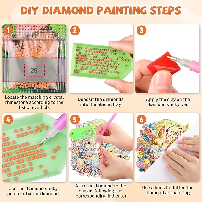 Masendp Easter Bunny Diamond Painting Double-Sided Hanging Ornament Set, DIY Irregular Shaped Rhinestone Window Decoration Set, Suitable for Home and Garden Wall Decoration Gifts