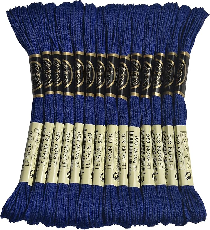 LE PAON Embroidery Floss, 14-Pack Six Strands 100% Long Staple Cotton Embroidery Thread, 8.7-Yard，Color Number：820,Very Dark Royal Blue