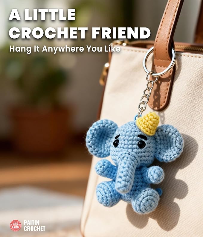 PAITIN Crochet Kit for Beginners – DIY Elephant Crochet Craft Project, Easy Handmade Yarn Art Kit for Adults with Step-by-Step Video Tutorial