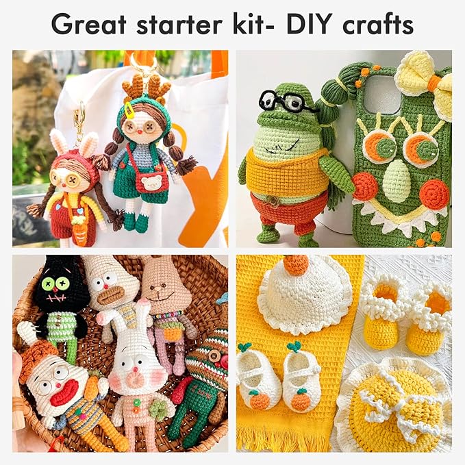 inscraft crochet yarn kit for beginners, 1440 yards 32 colors acrylic yarn skeins, 2 crochet hooks, 2 weaving needles, 4 stitch markers, 1 bag, for crocheting & knitting, gift for adults