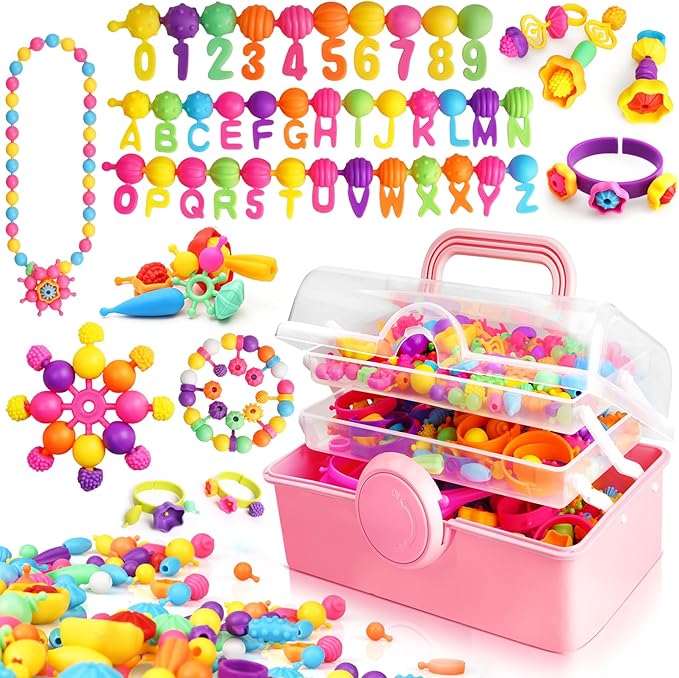 850pcs pop beads - jewelry making kit for 3 4 5 6 7 8 year old little girls, arts and crafts toys for kids, necklace bracelet ring hairband creativity snap set birthday valentines day gifts for kids