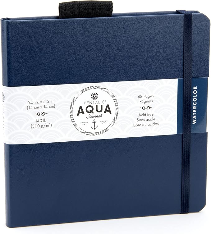 Pentalic 5.5" x 5.5" Aqua Journal, Watercolor, 48 Pages, Blue