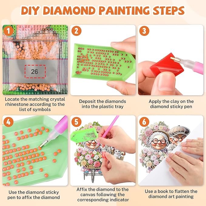 Masendp Elderly Flower Cart Diamond Painting Hanging Decoration Kit, DIY Special-Shaped Rhinestone Window Hanging Kit, Suitable for Home and Garden Wall Decoration Gifts
