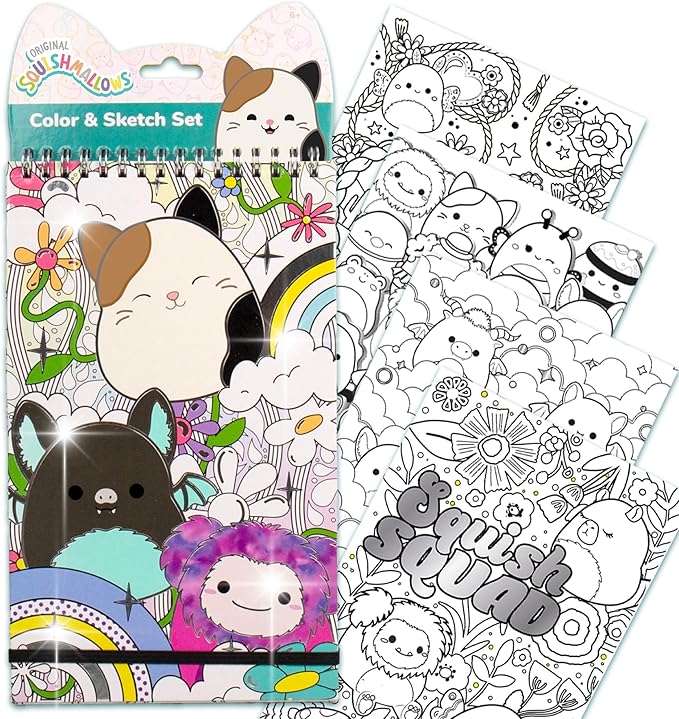 Original Squishmallows Color & Sketch Set, 15-Page Sketchbook, Color & Sketch Book, Sketch Pad, Drawing Pad for Kids, Coloring Books for Kids, Cute Coloring Books, Small Sketchbook, Coloring Book