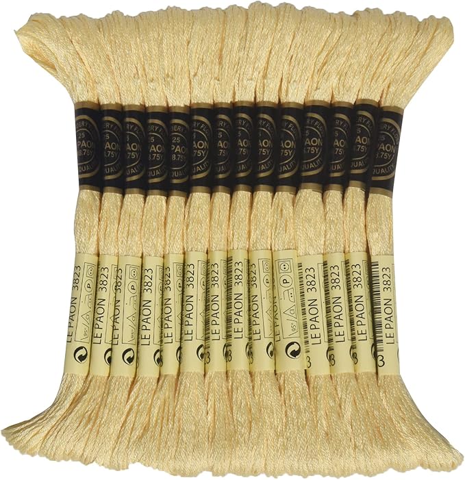 LE PAON Embroidery Floss, 14-Pack Six Strands 100% Long Staple Cotton Embroidery Thread, 8.7-Yard，Color Number：3823, Pale Yellow