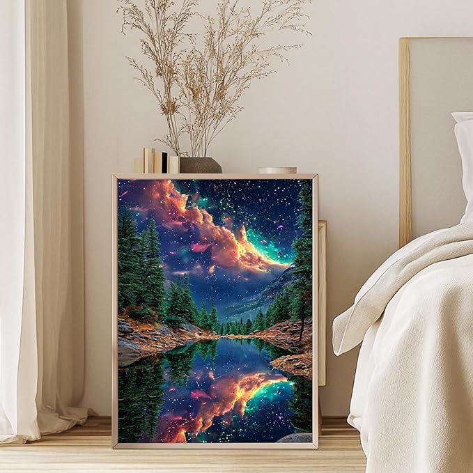 GEEHEIY Aurora Diamond Art Kits for Adults, 5D Starry Sky Diamond Painting Kits for Beginner, DIY Full Drill Round Gem Art for Home Wall Decor 12 x16 Inch
